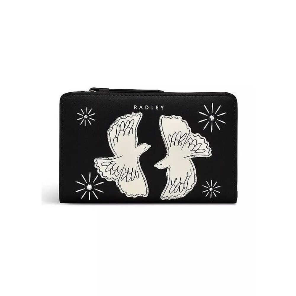 3452 London Medium Leather Two Turtle Doves Bifold Purse Wallet in Black